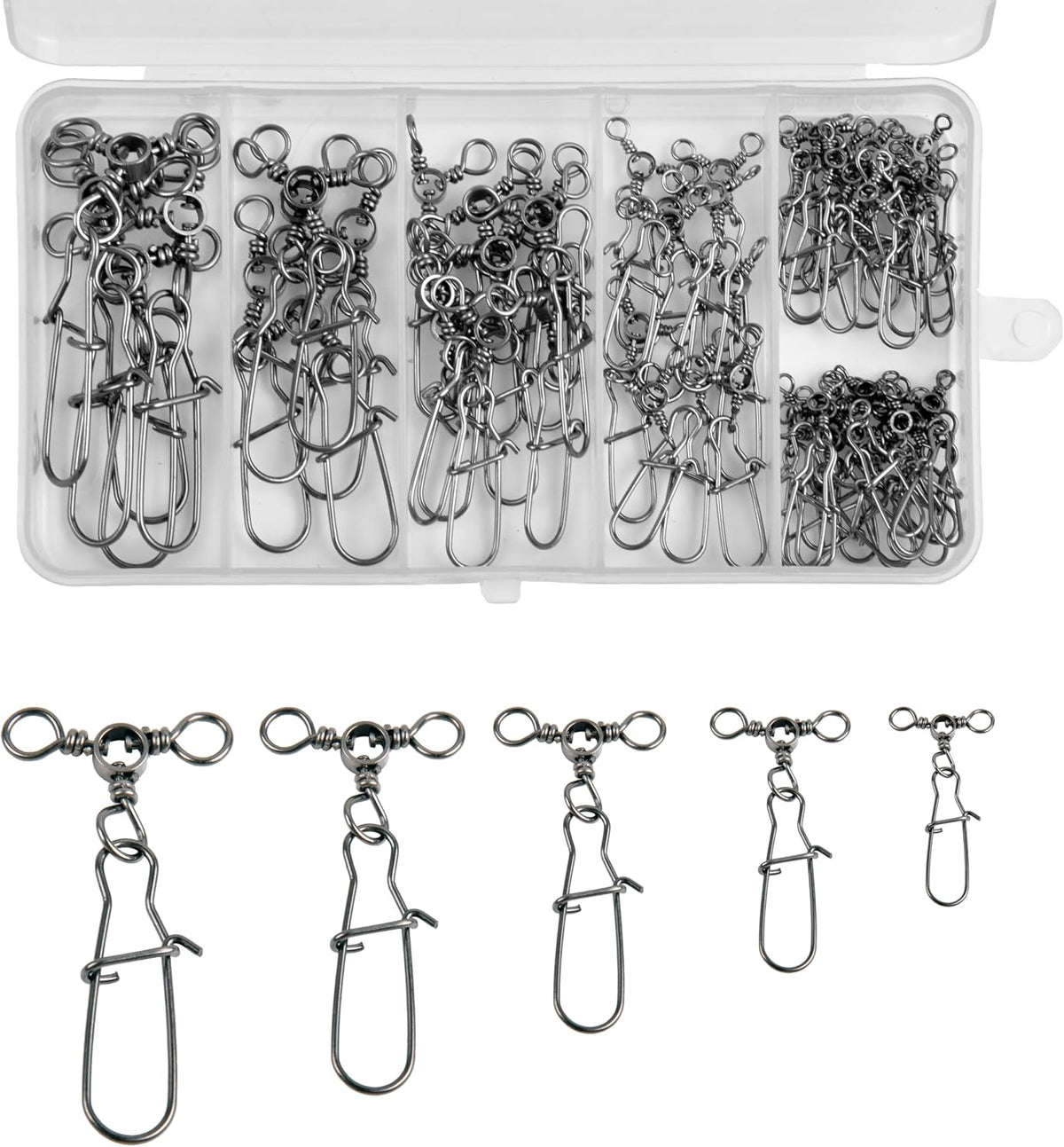3 Way Snap Swivels 60PCS Fishing Swivel Tackles with Stainless Steel Duo Lock Snaps