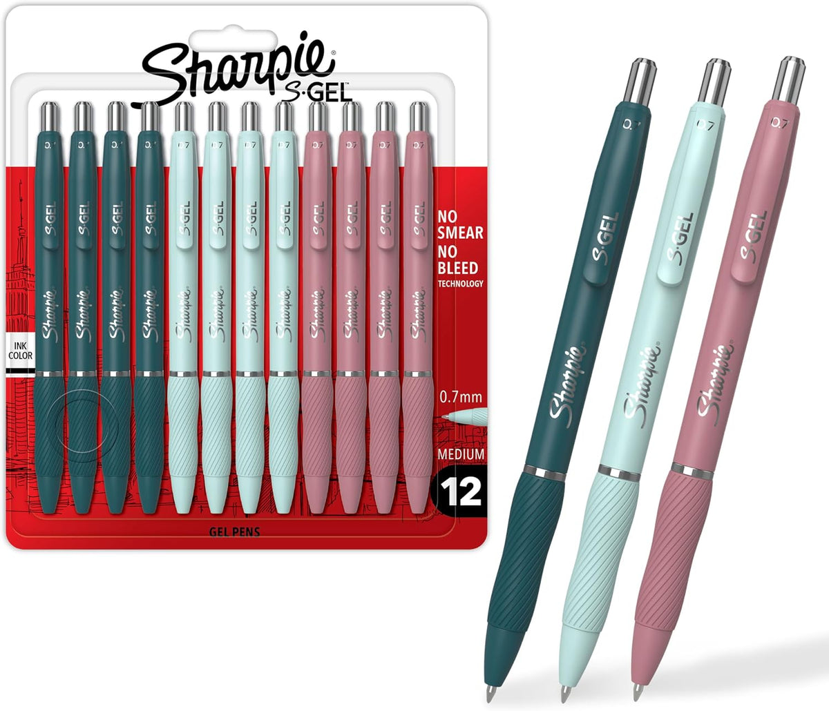 Sharpie S-Gel, Gel Pens, Medium Point (0.7mm), Assorted Fashion Barrels, Black Ink