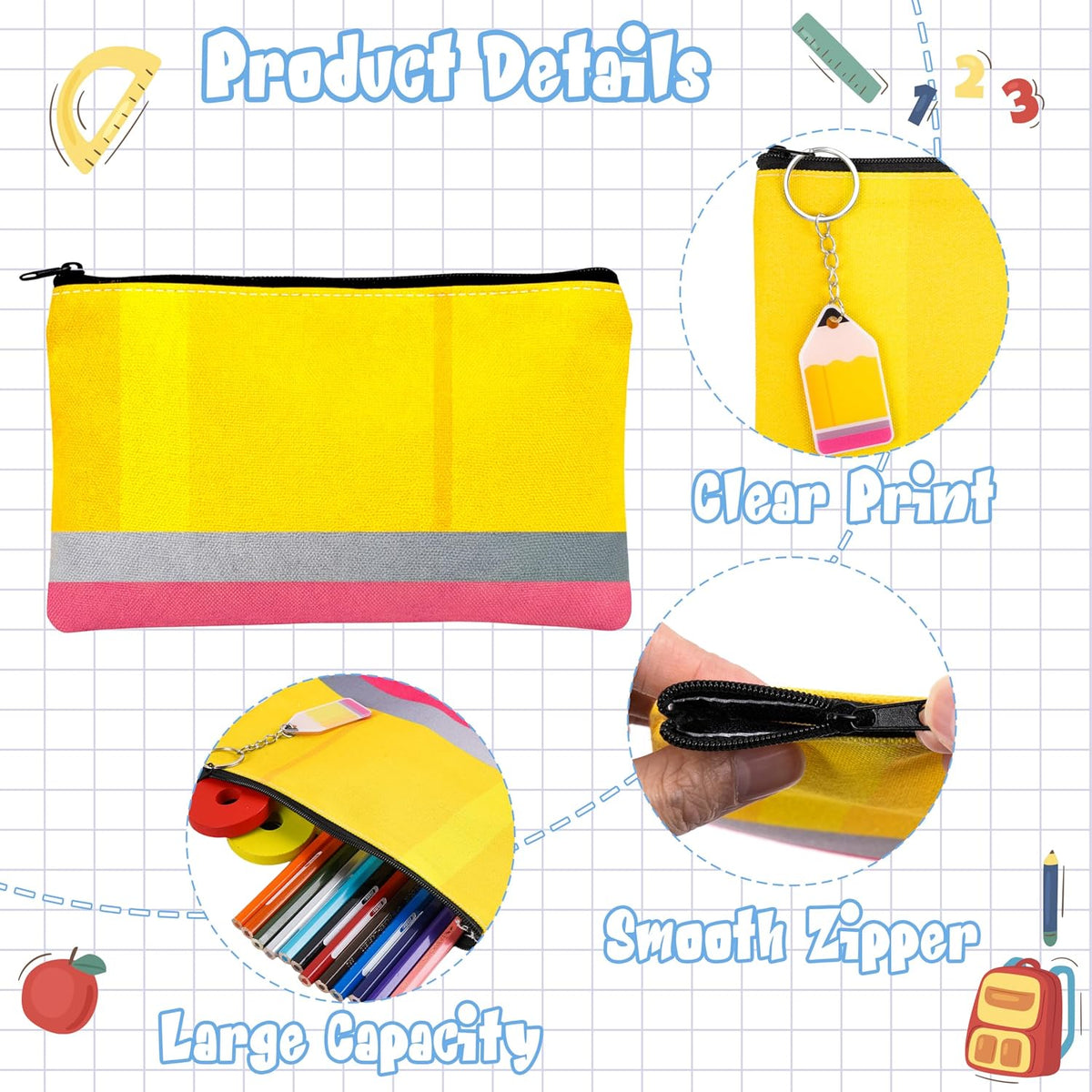20 Pcs Teacher Appreciation Gifts Bulk - Pencil Pouch Case Makeup Zipper Pen Bag Keychain