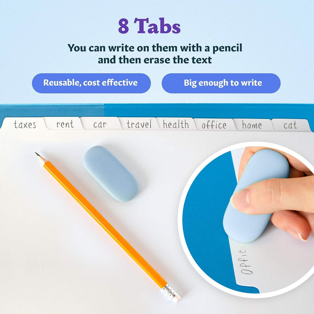 Binder Dividers with Tabs - (Set of 12) x 8-Tab Dividers for 3 Ring Binders, White