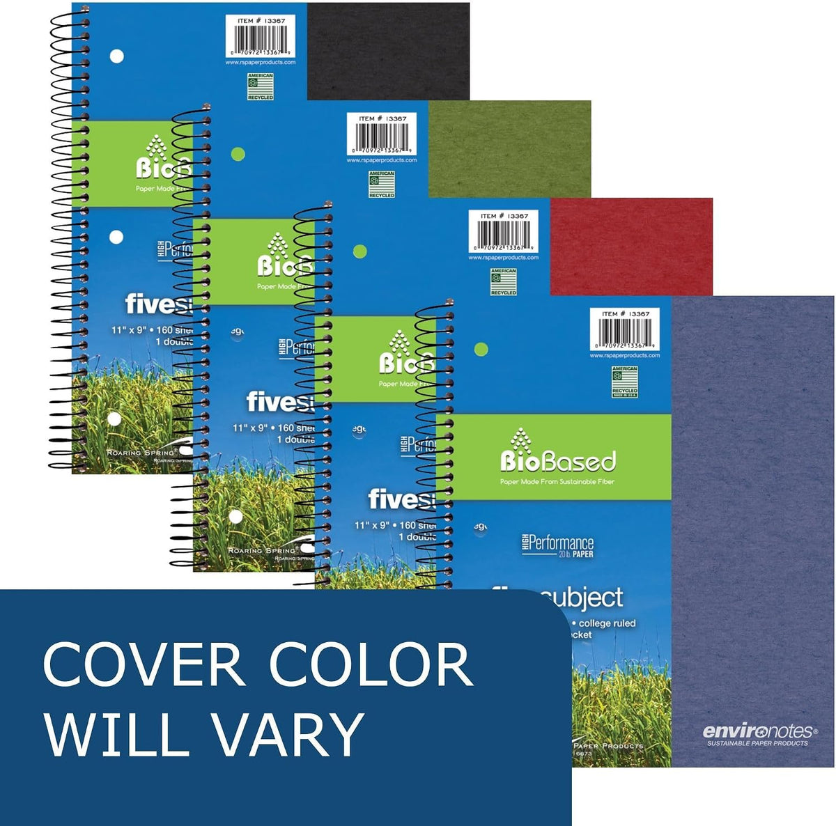 Roaring Spring Environotes Recycled Spiral Notebook, 5 Subject, 11" x 9"