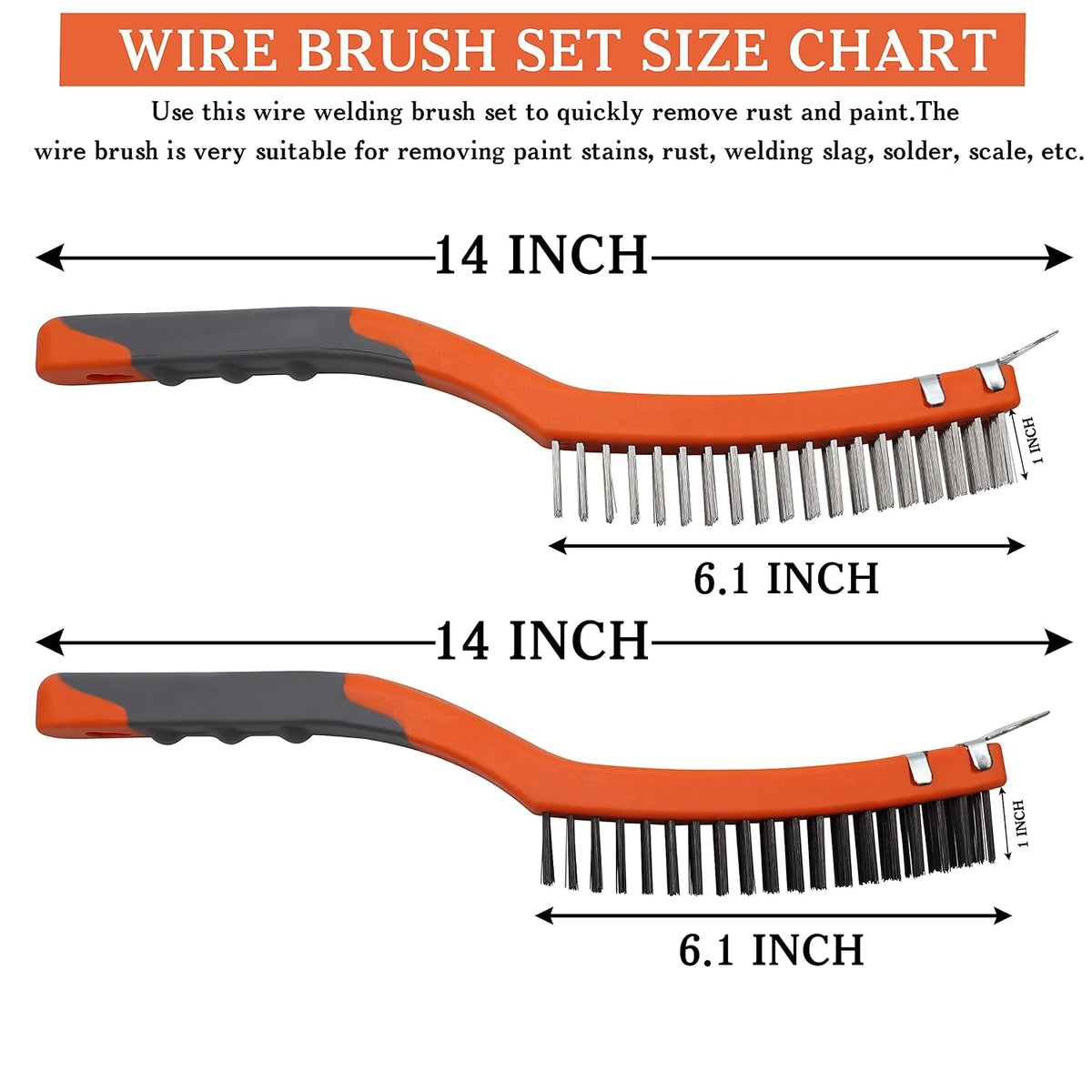 MAXMAN Wire Brush Set 2Pcs, 14" Stainless/Carbon Steel, Rust &Paint Remover