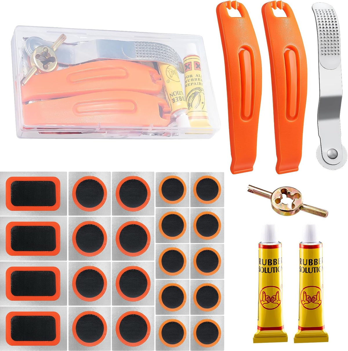 29 PCS Bike Tire Repair Kits - 22 PCS Patches,Tire Repair Glue, Tire Levers