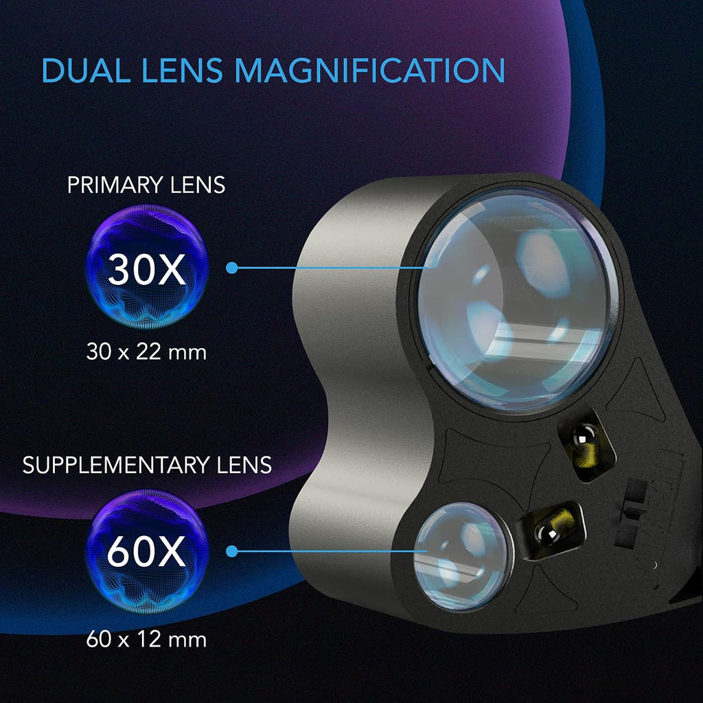 AC Infinity Illuminated Jewelers Loupe, Pocket Magnifying Glass 30x 60x