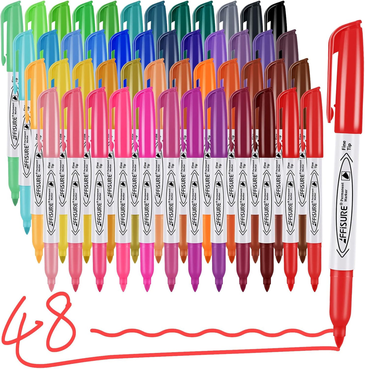 48 Colors Permanent Markers, Assorted Colors Vibrant Markers, Fine Point，Works on Wood