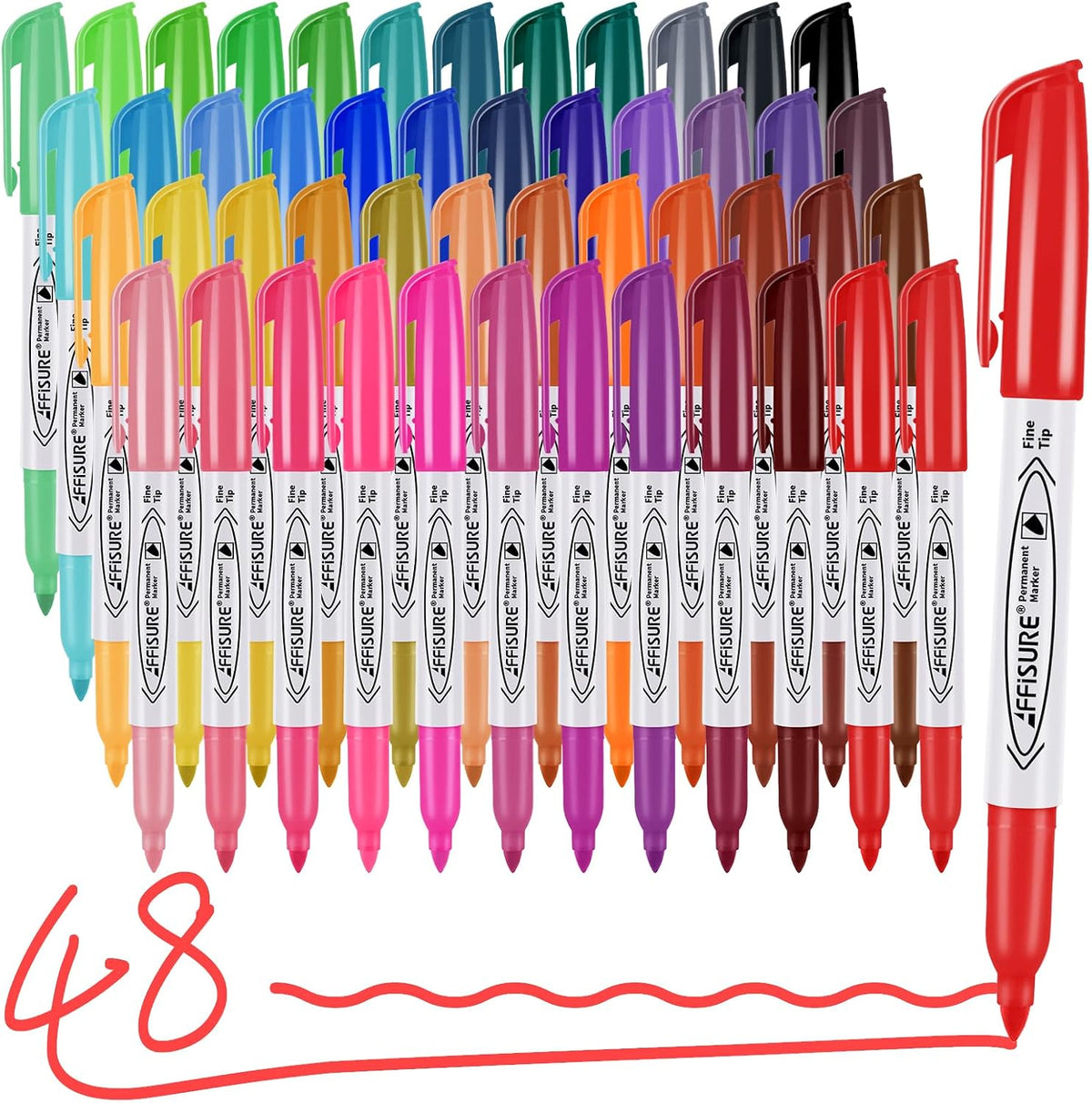48 Colors Permanent Markers, Assorted Colors Vibrant Markers, Fine Point，Works on Wood