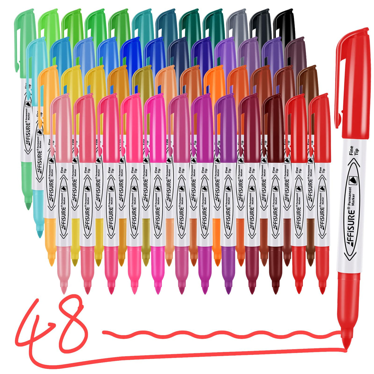 48 Colors Permanent Markers, Assorted Colors Vibrant Markers, Fine Point，Works on Wood