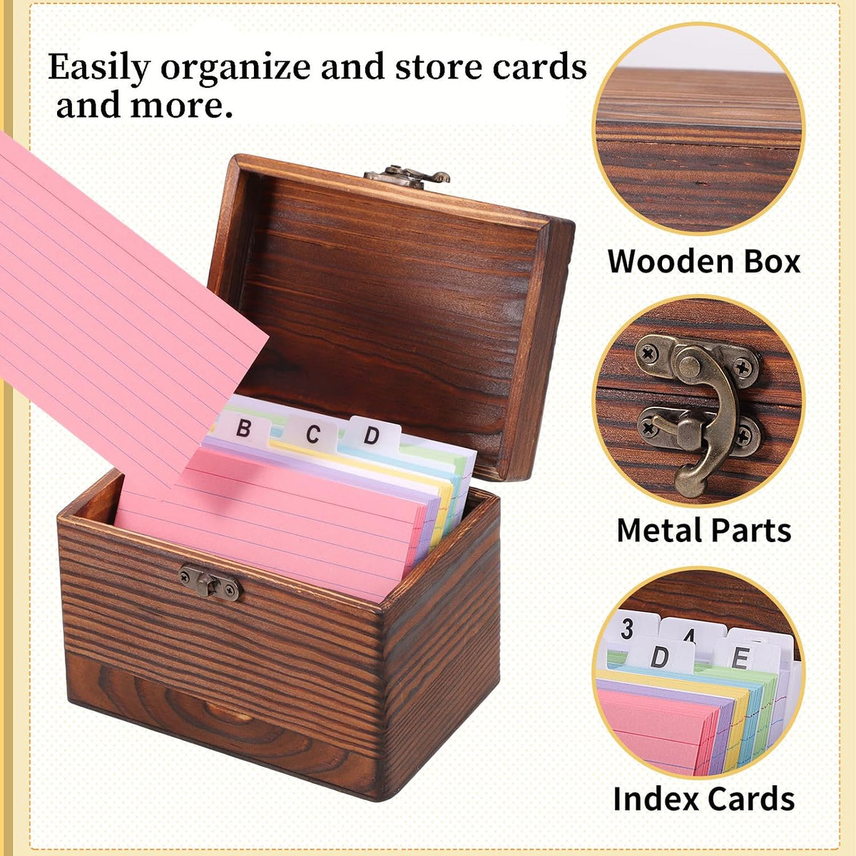 3x5 Index Card Box Wooden Origanizer Recipe Card Holder Set with Dividers