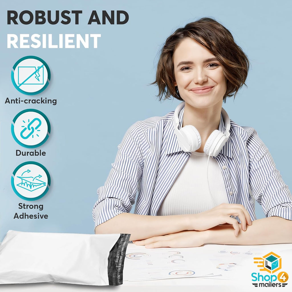 Shop4Mailers 9x12 Inch 2 Mil Poly Mailers – Glossy White Waterproof Tear-Resistant
