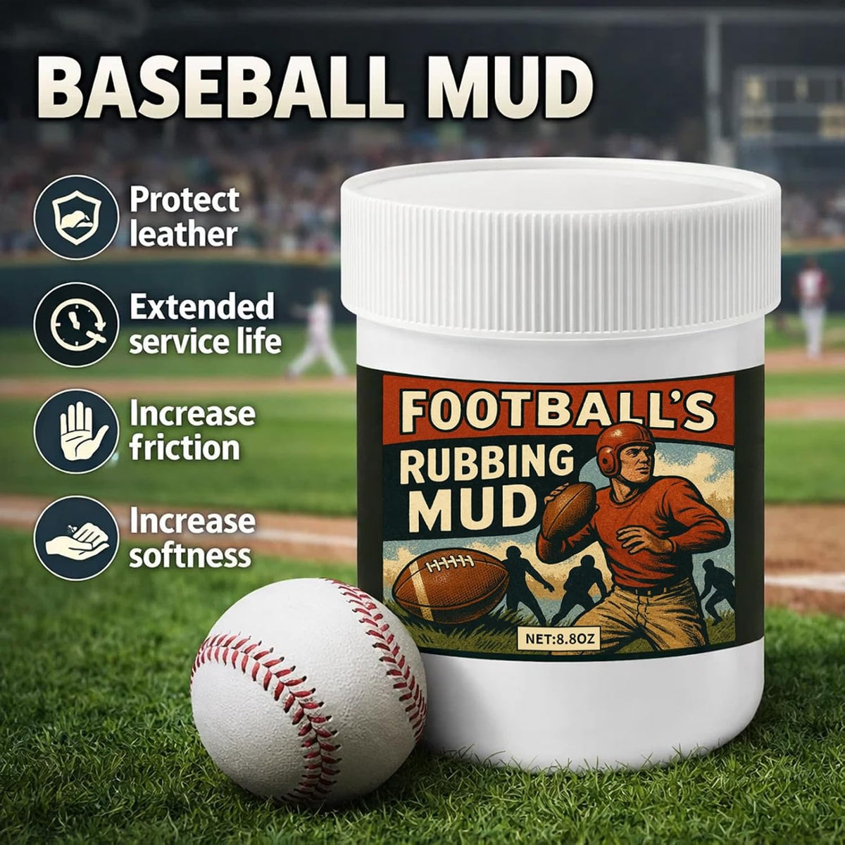 TBTFW Baseball Mud, Enhance Grip and Deepen Leather Color-8oz