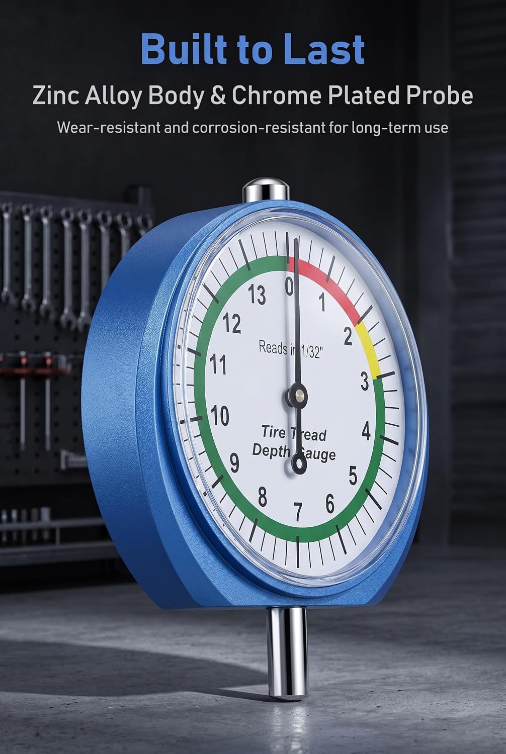 Tire Tread Depth Gauge, Dial Type Measurement Tool with 6 Air Nozzles
