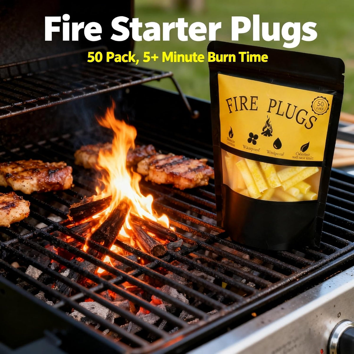 50 Pack-Fire Plugs, Weatherproof Fire Starters for Emergencies