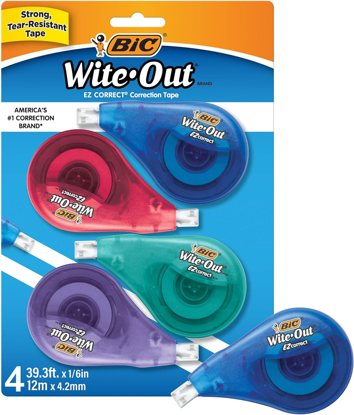 BIC Wite-Out Brand EZ Correct Correction Tape, 39.3 feet, 4-Count Pack of White Fast