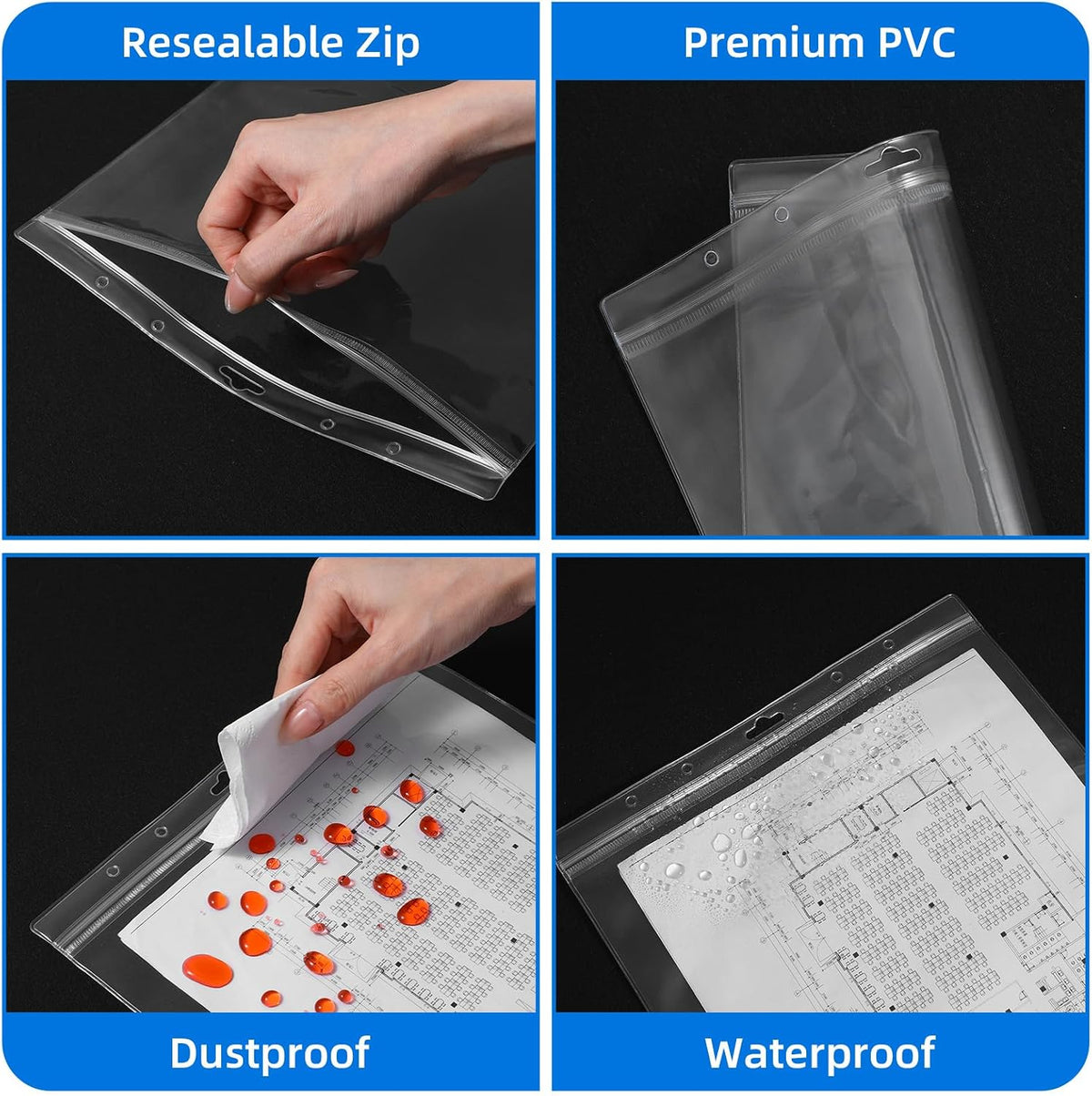 10 Pack Sheet Protectors, 8.5" x 11" Waterproof Resealable Zip Paper Page Protectors