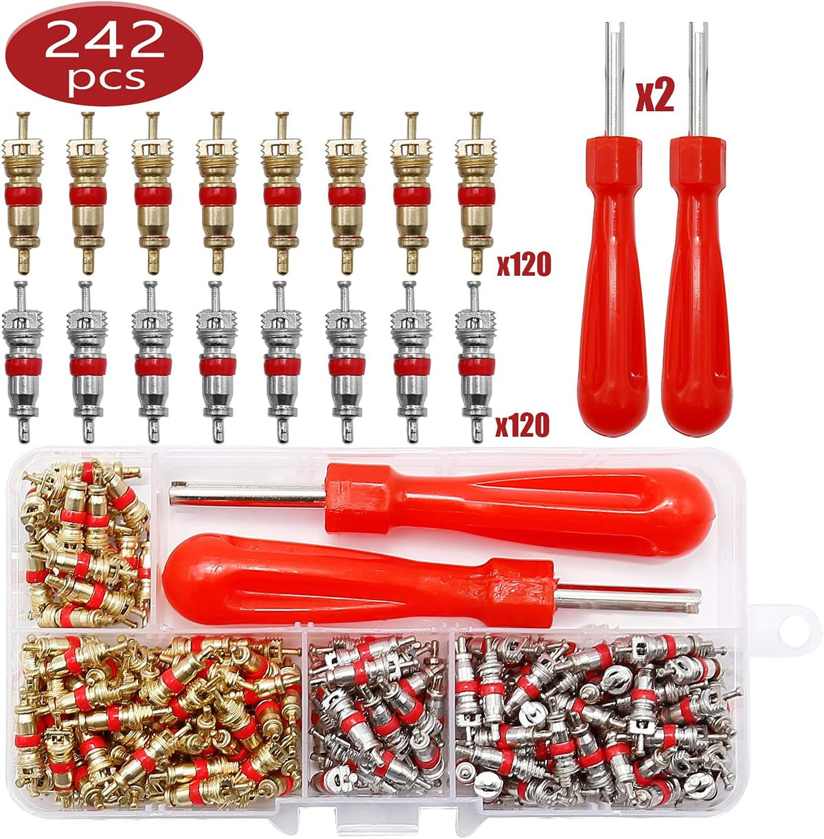242pcs R134A Ac Valve Core Kit Valve Cores Kit AC Valve Core Removal Tool for Car A/C