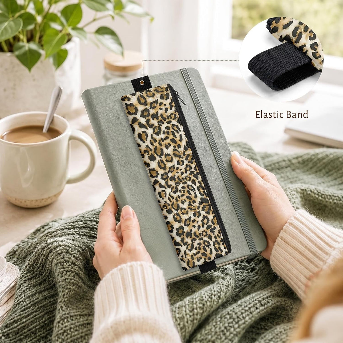4 Pack Leopard Elastic Pen Holder for Notebooks