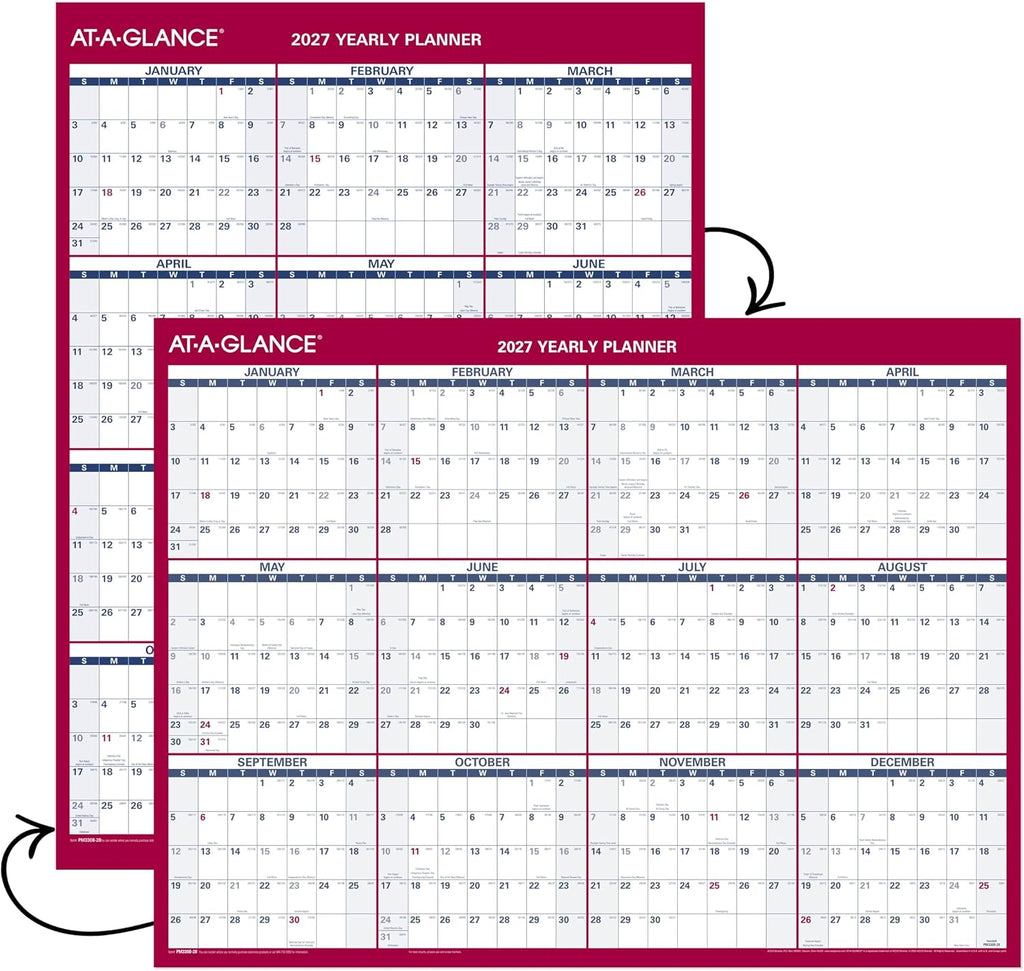 AT-A-GLANCE 2027 Erasable Calendar, Dry Erase Wall Planner, 12" x 16"