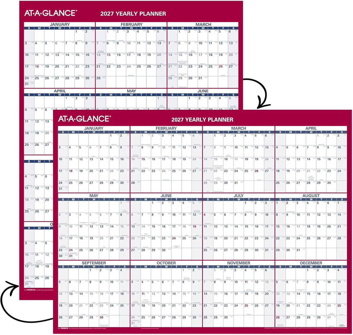 AT-A-GLANCE 2027 Erasable Calendar, Dry Erase Wall Planner, 12" x 16"