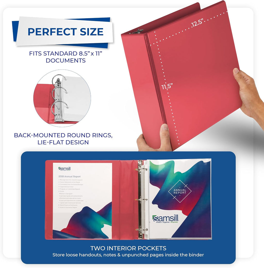 Samsill 3 Inch 3 Ring Binder, Economy Round Ring, Clear View Cover