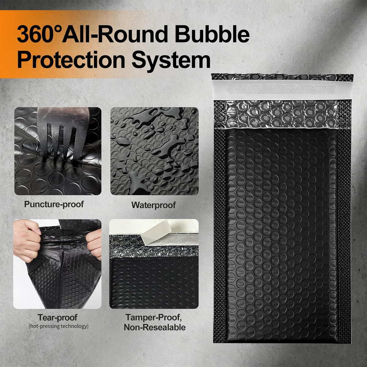 25 Pack 5" x 9" Usable Size Bubble Mailers, Black Padded Envelopes with Self Seal Closure