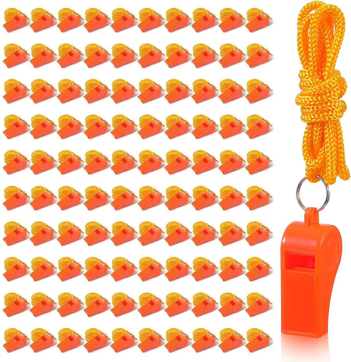 100 Pcs Whistles Bulk with Lanyard, Emergency Whistle for Adults