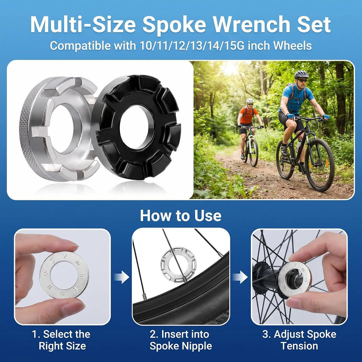 9 Pcs Bike Repair Tool Kit, Steel Spoke Wrench Set with Rubber Grip