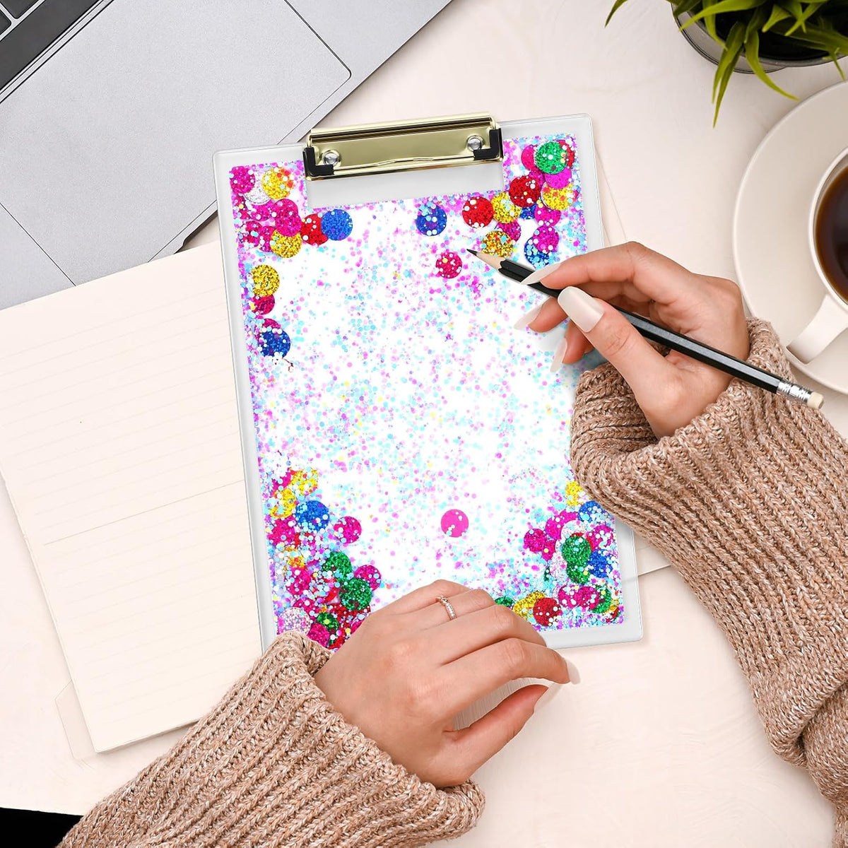 Seajan Glitter Acrylic Clipboard 12.6 x 9 Inches Confetti Acrylic Clipboard