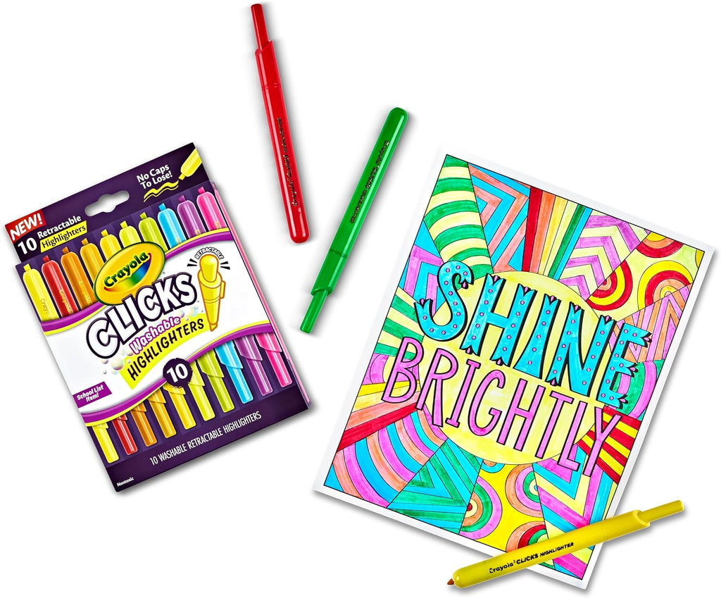 Crayola Clicks Retractable Highlighters (10ct), Cute School Supplies