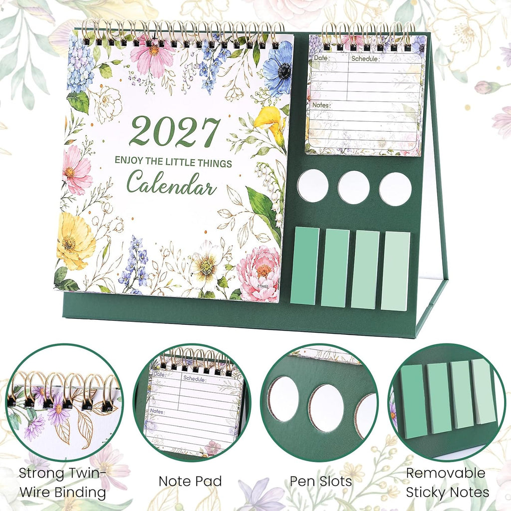 2027 Desk Calendar - All-in-1 Organizer, Standing Flip Desktop Calendar