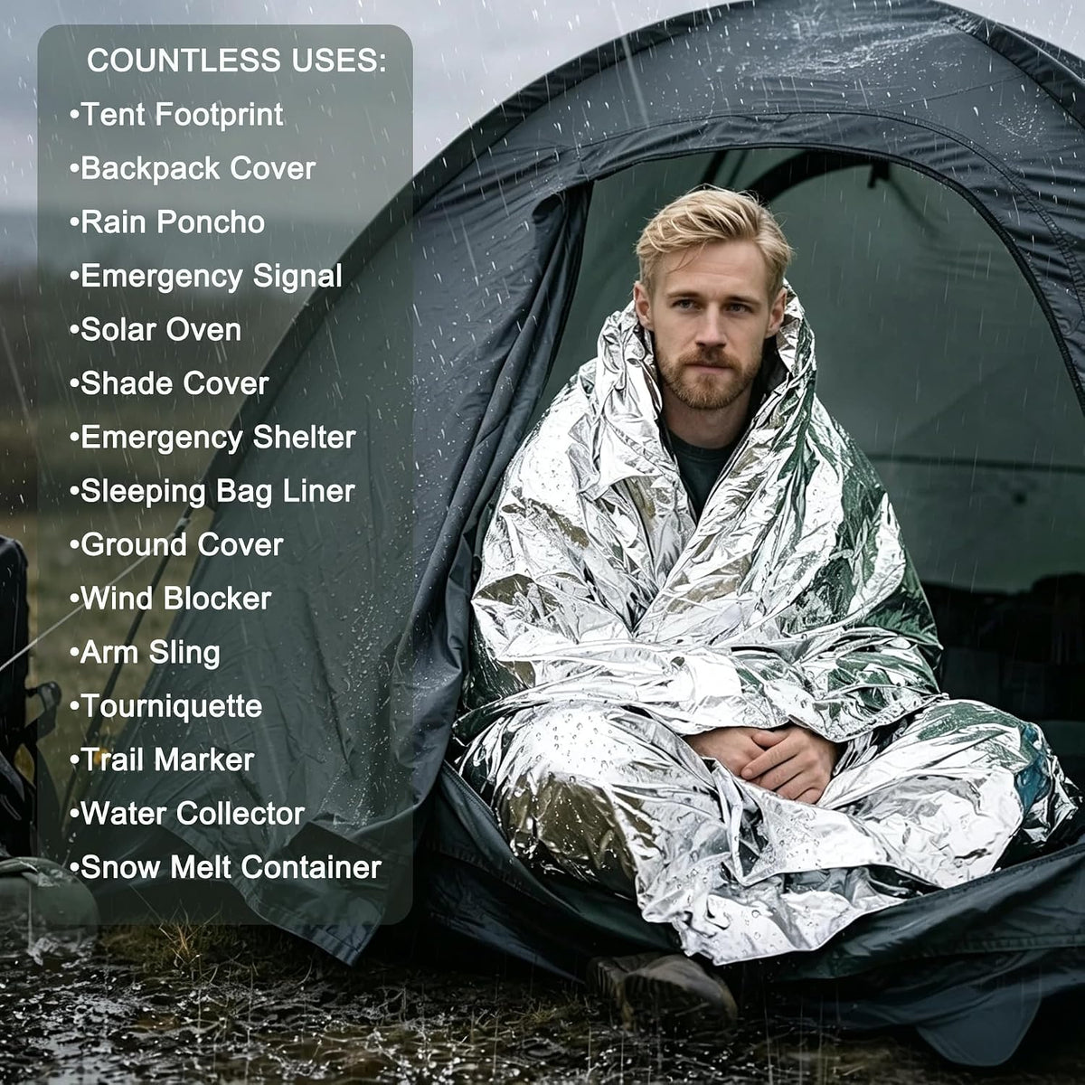Emergency Blanket,Emergency Foil Blanket– 83" x 63" (210 x 160 cm) Survival Reflective