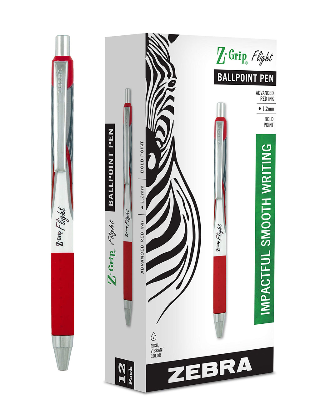 Zebra Pen Z-Grip Flight Retractable Ballpoint Pen, Blue Ink, 1.2mm, 12-Pack