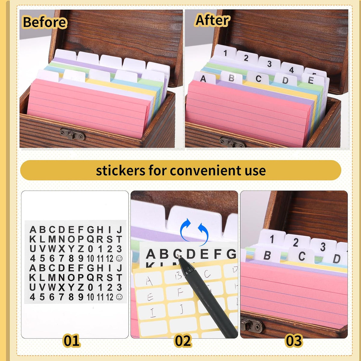 3x5 Index Card Box Wooden Origanizer Recipe Card Holder Set with Dividers