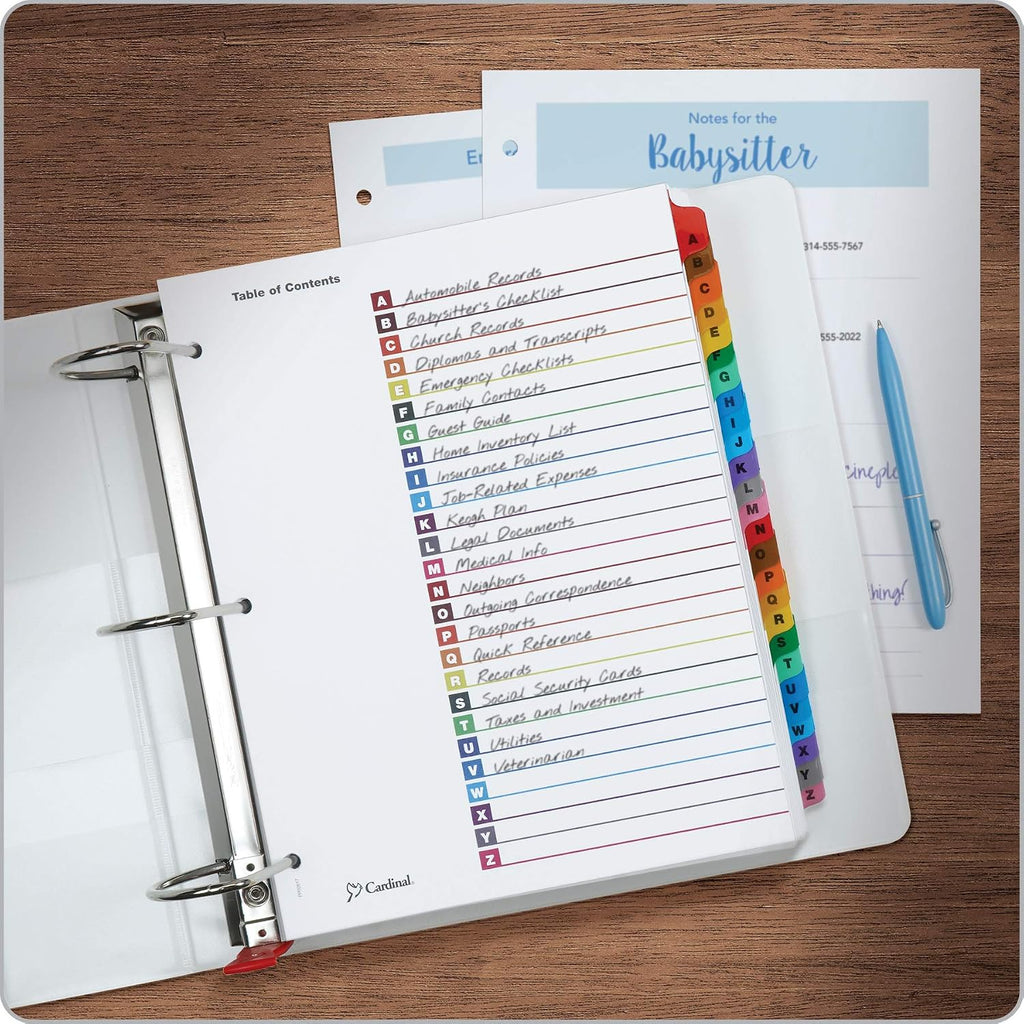 Cardinal Binder Dividers, A-Z Tabs, 3 Pack, Customizable Table of Contents Page