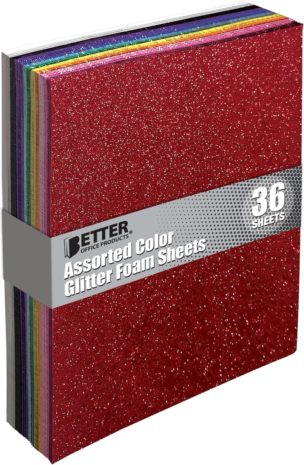 Better Office Products 36 Pack Glitter Foam Sheets, 9 x 12 Inch, Assorted 12 Colors