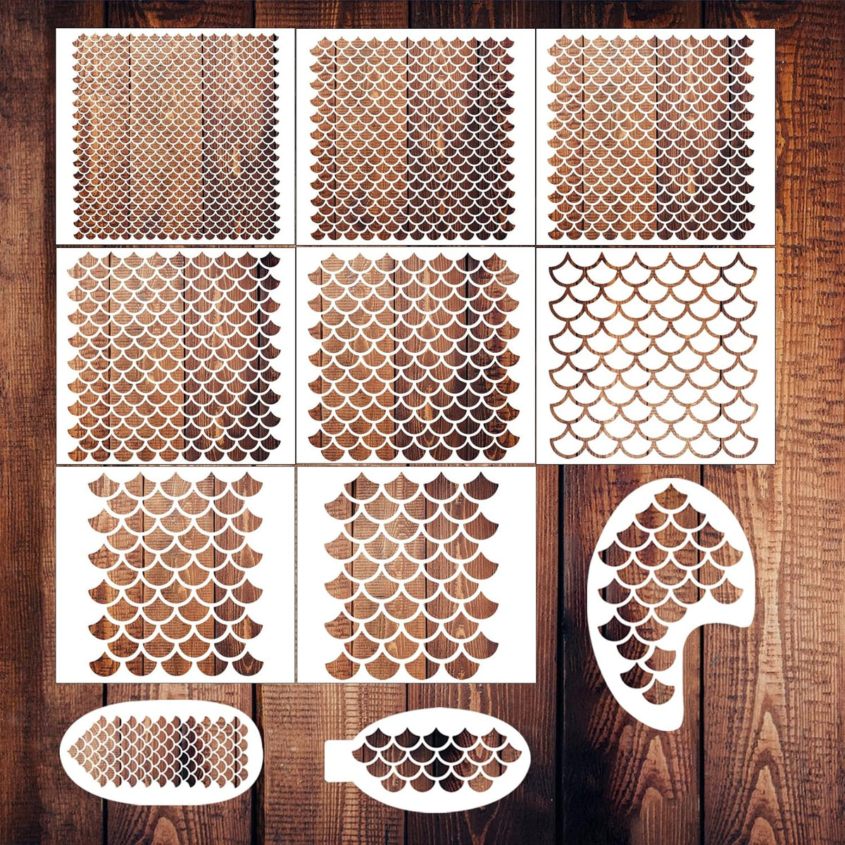 11pcs Mermaid Scale Stencil Dragon Mermaid Scale Makeup Stencil Reusable