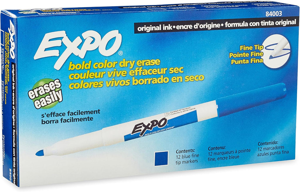 EXPO Original Dry Erase Markers, Fine Point, Blue, 12-Count