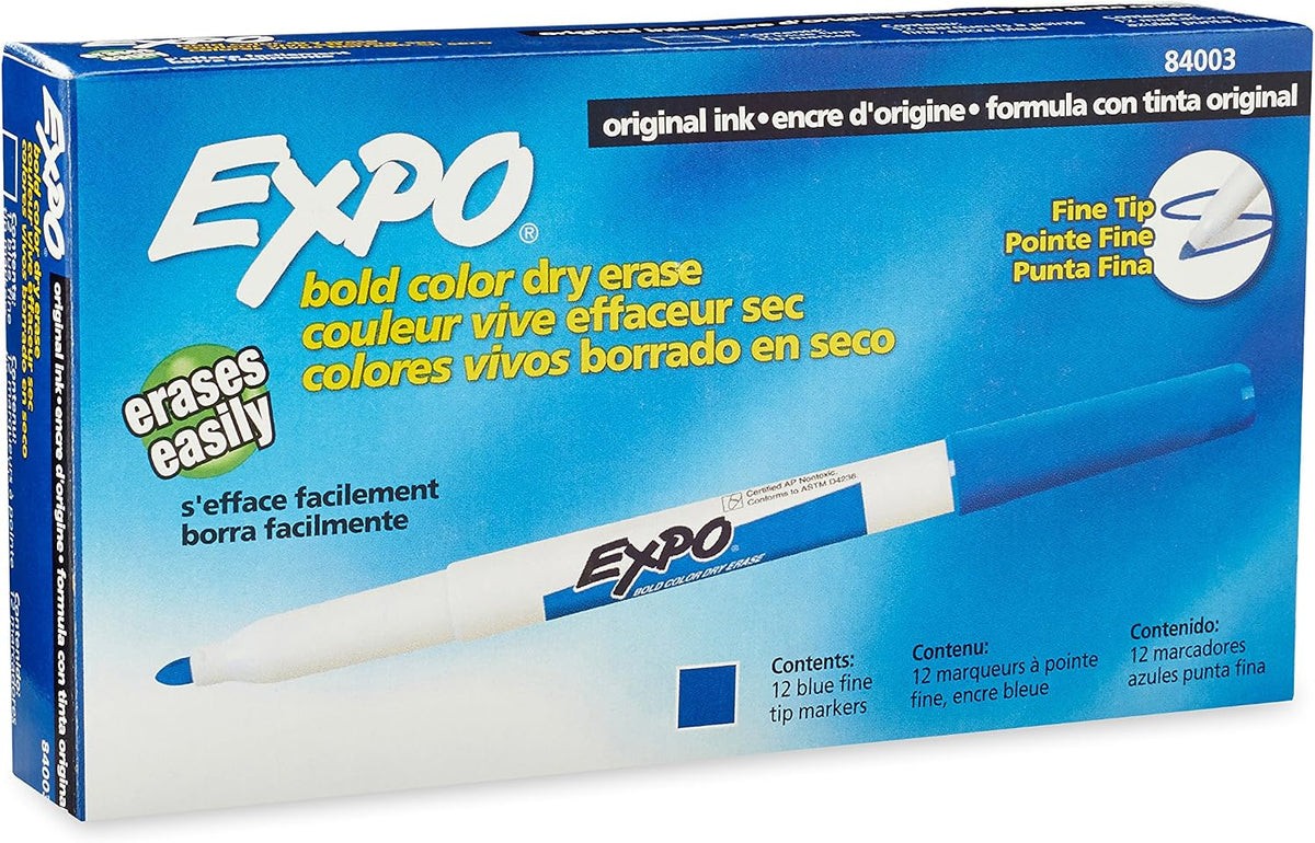 EXPO Original Dry Erase Markers, Fine Point, Blue, 12-Count