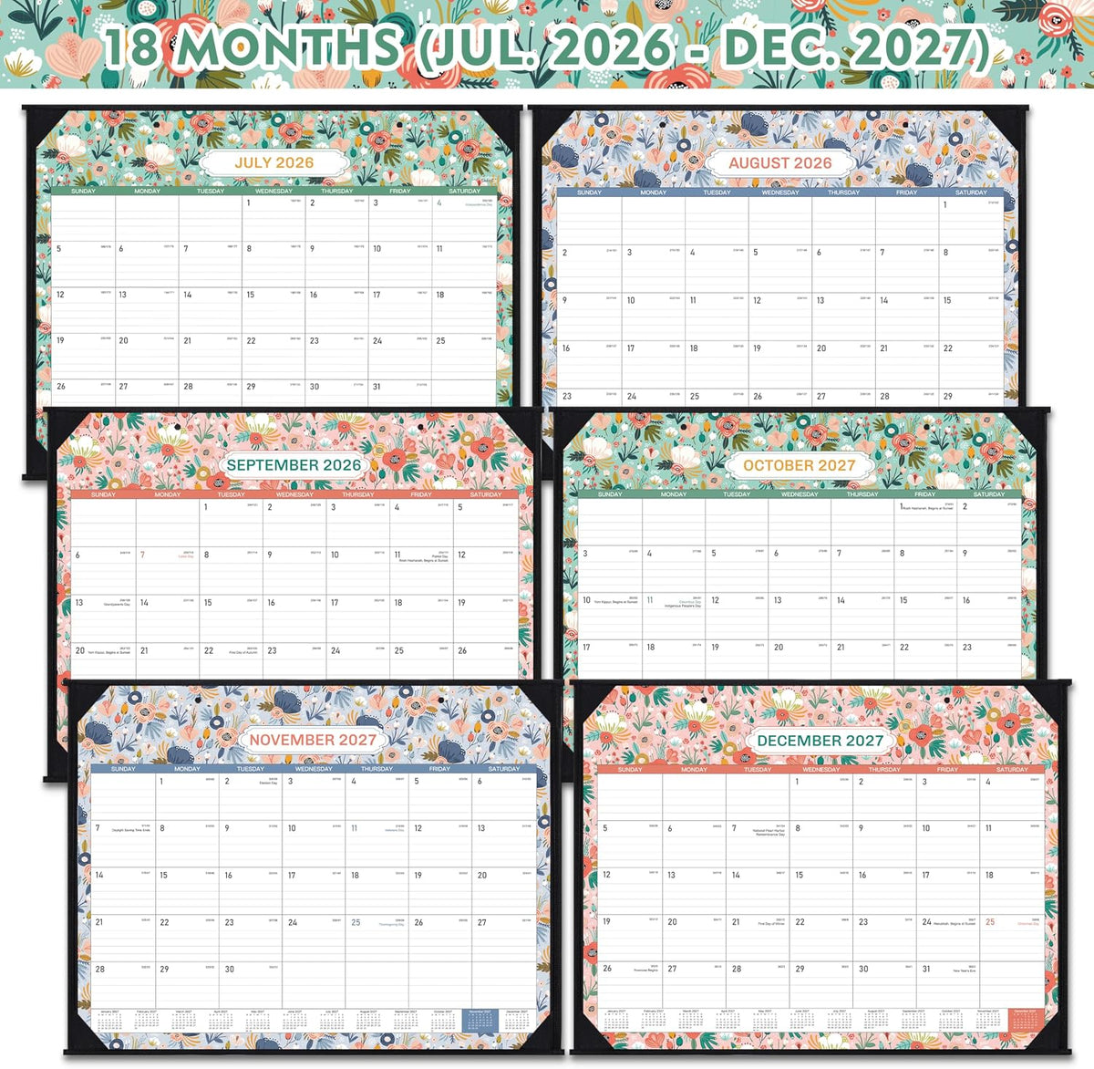 Large Desk Calendar 2027 from Jul. 2026 to Dec. 2027, 22'' x 17''