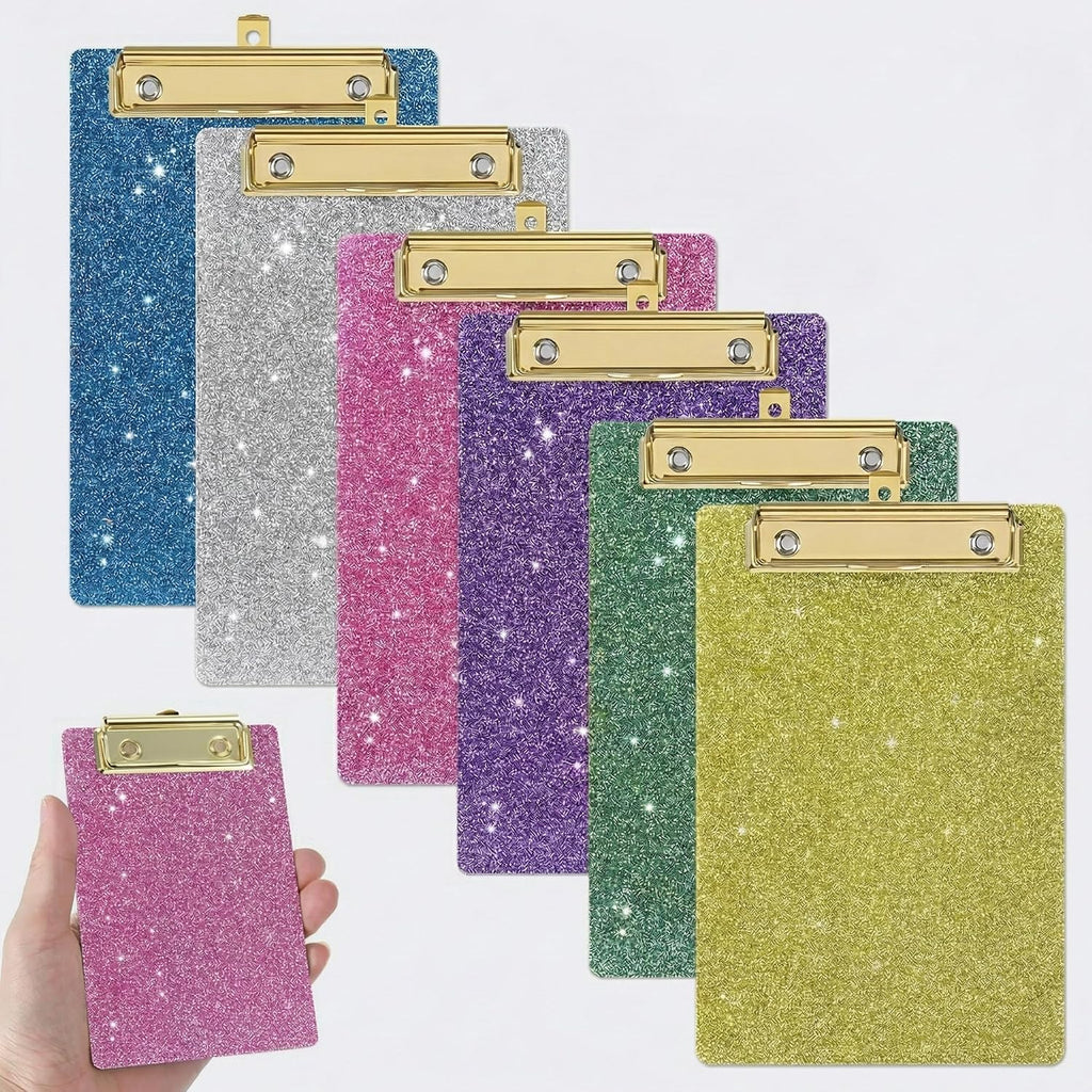 6 Pcs Mini Glitter Clipboard 4 x 6 Inches, Bling Small Acrylic Clipboards Set