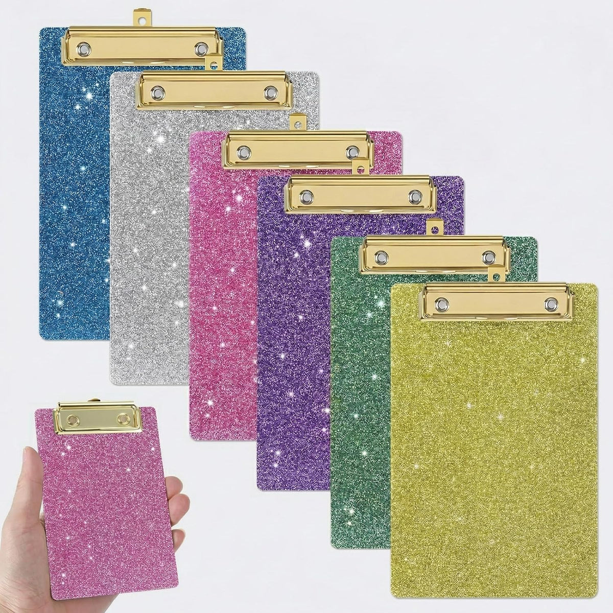 6 Pcs Mini Glitter Clipboard 4 x 6 Inches, Bling Small Acrylic Clipboards Set