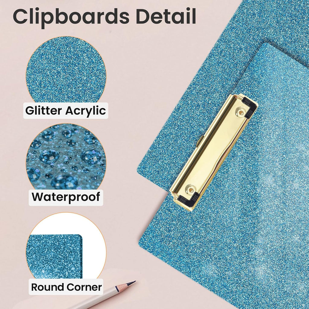 Acrylic Glitter Clipboard, 8.5 x 11 Sparkly Clip Board, Blue