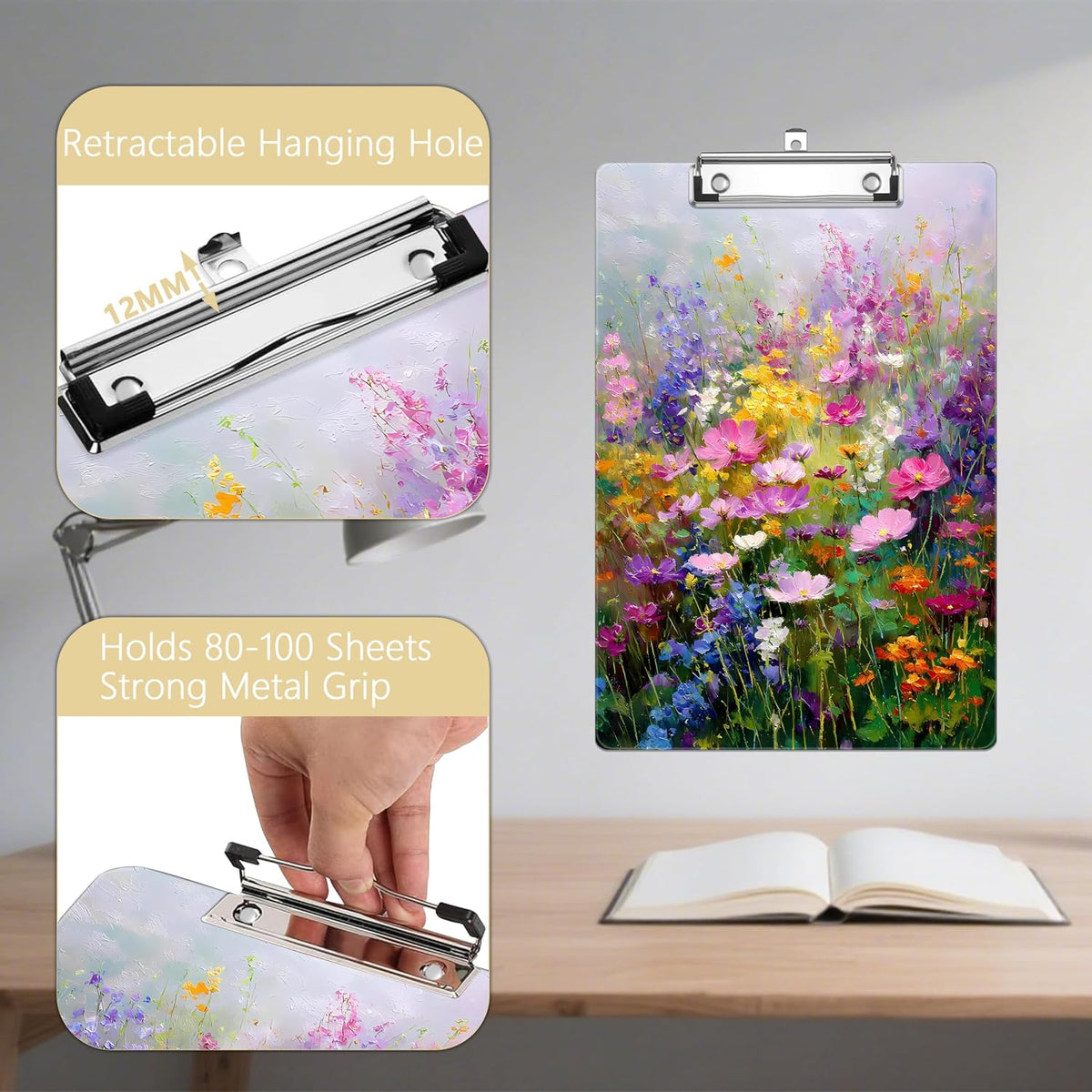 Floral Plastic Clipboards,Decorative Plastic Acrylic Clipboard for Teacher Social Worker