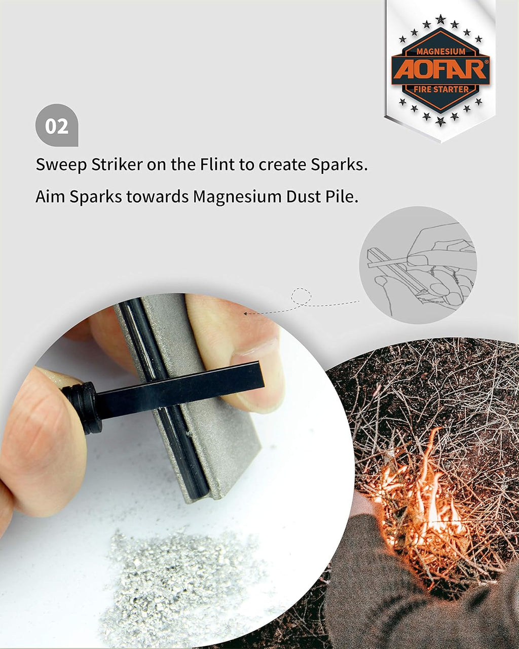AOFAR Magnesium Fire Starter AF-374 (2-Pack) Waterproof Fire Steel Pouch for Camping
