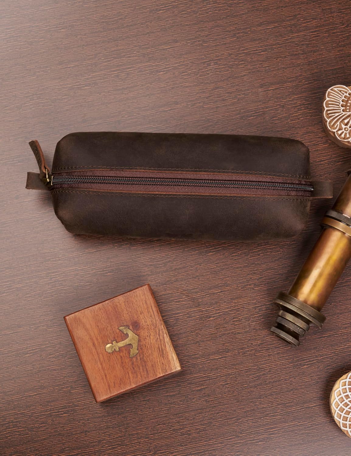 PIDAVLIYA'S Leather Pencil Case - Handcrafted Full-Grain Zipper Leather Pen Pencil Holder