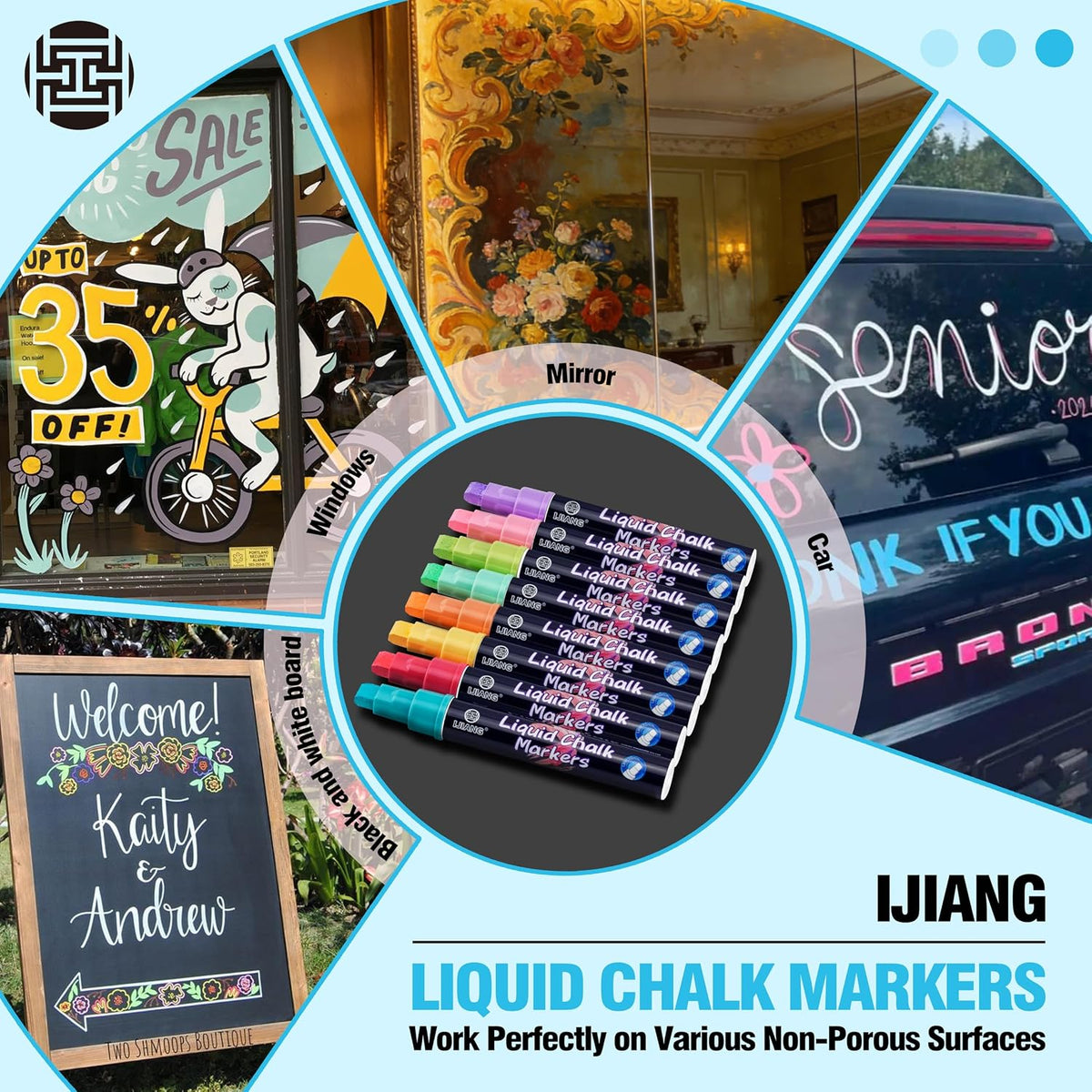 IJIANG Liquid Chalk Markers 8 Pastel Colors Set for Window & Car Surfaces