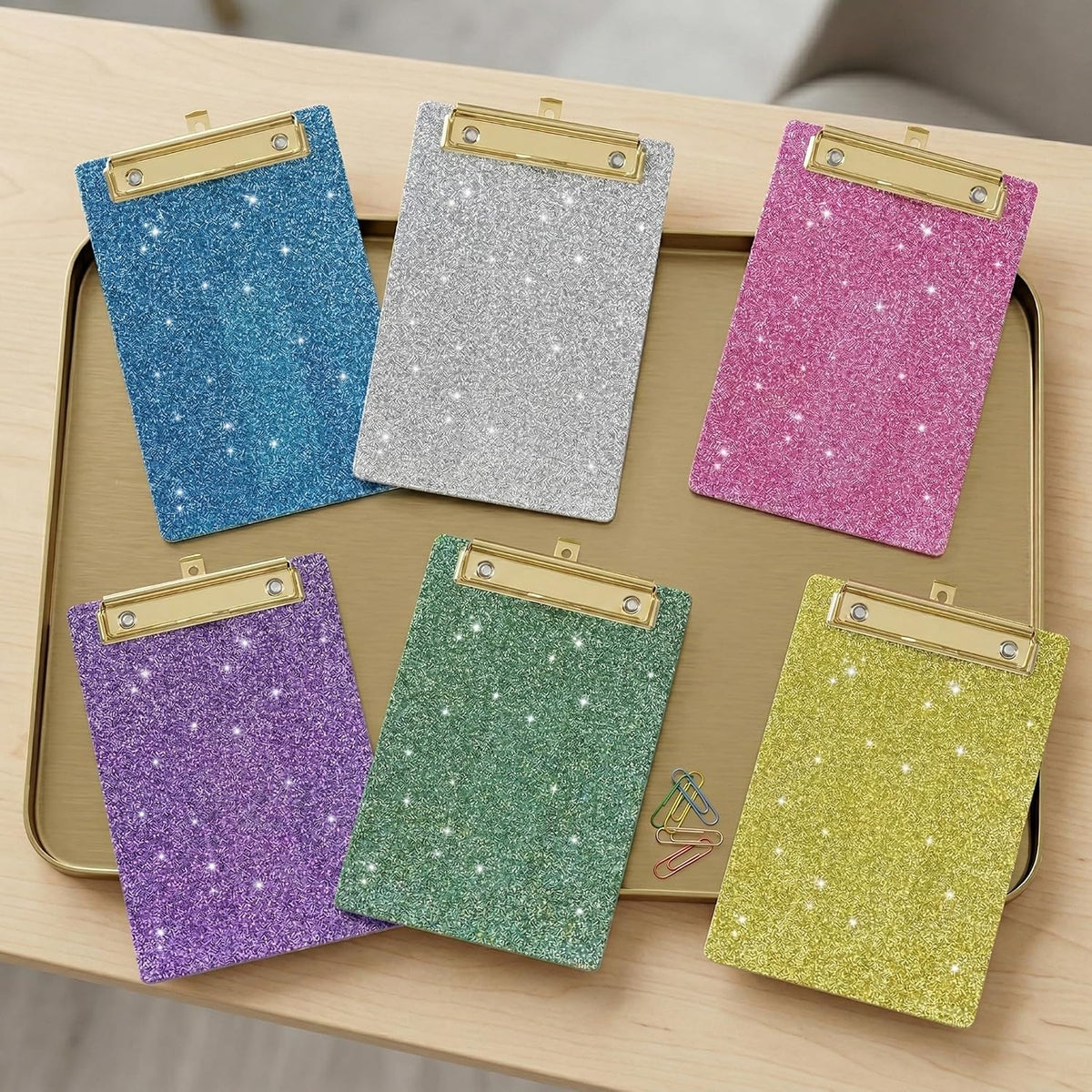 6 Pcs Mini Glitter Clipboard 4 x 6 Inches, Bling Small Acrylic Clipboards Set