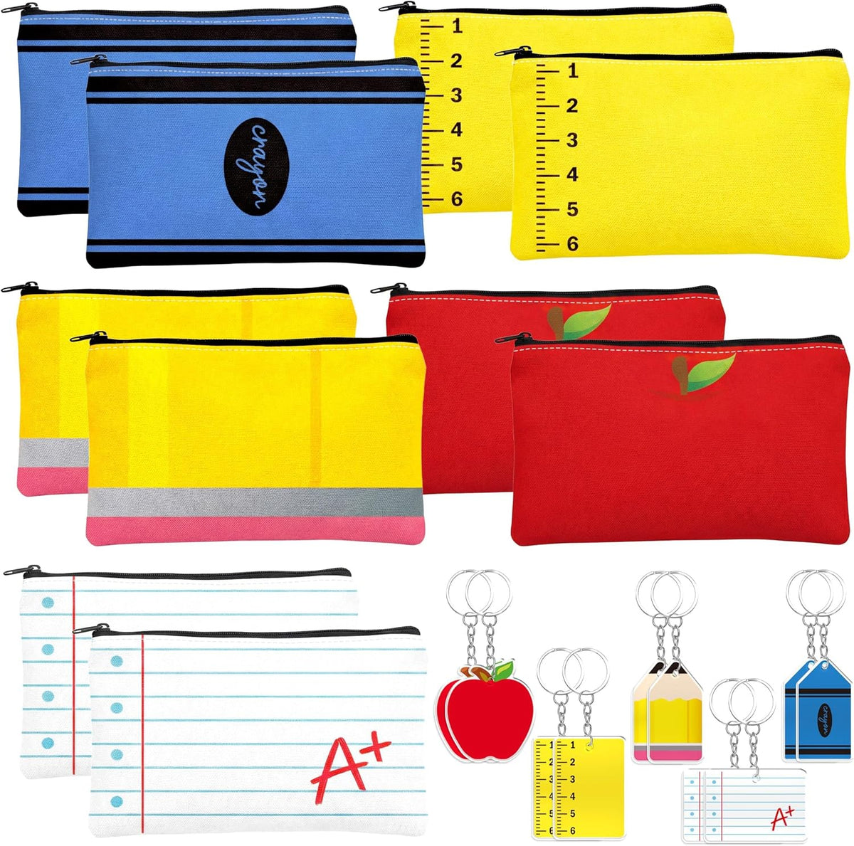 20 Pcs Teacher Appreciation Gifts Bulk - Pencil Pouch Case Makeup Zipper Pen Bag Keychain