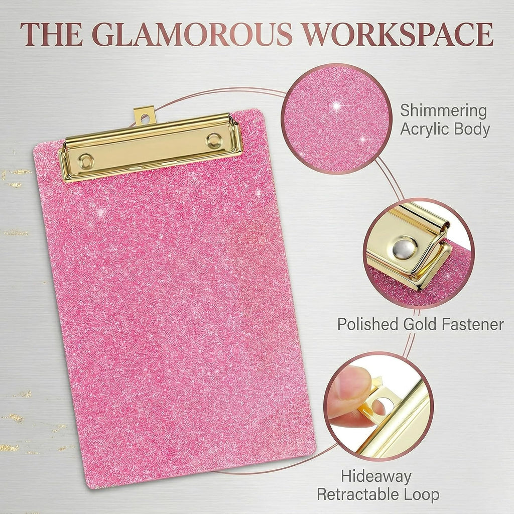 6 Pcs Mini Glitter Clipboard 4 x 6 Inches, Bling Small Acrylic Clipboards Set