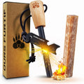 Ferro Rod Fire Starter Kit with Fatwood Tinder Stick - 3/8" Thick Ferrocerium Flint and