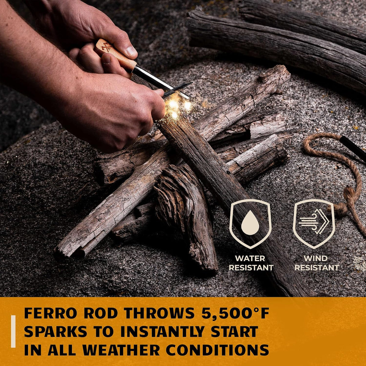 Bushcraft Survival Ferro Rod Fire Starter Kit & Backpacking Multitool | Flint and Steel